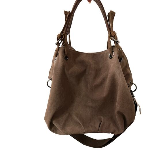 Wonder Youth Oversized brown Canvas Women’s Shoulder Bag - Picture 13 of 15